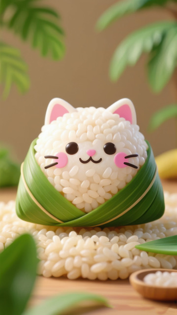 绿色可爱卡娃伊粽子AI插画IP形象图片素14