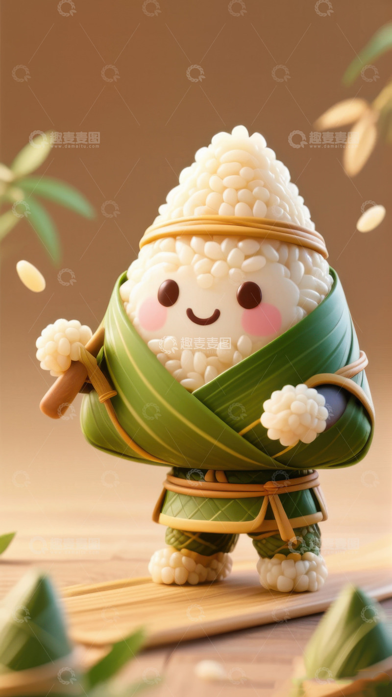 高清大图下载【趣麦麦图】绿色可爱卡娃伊粽子AI插画IP形象图片素27