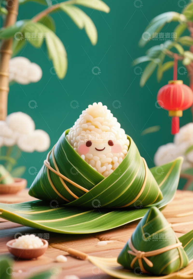 高清大图下载【趣麦麦图】绿色可爱卡娃伊粽子AI插画IP形象图片素12