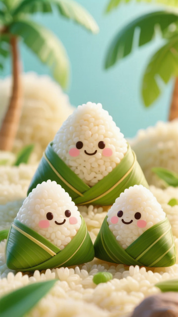 绿色可爱卡娃伊粽子AI插画IP形象图片素20