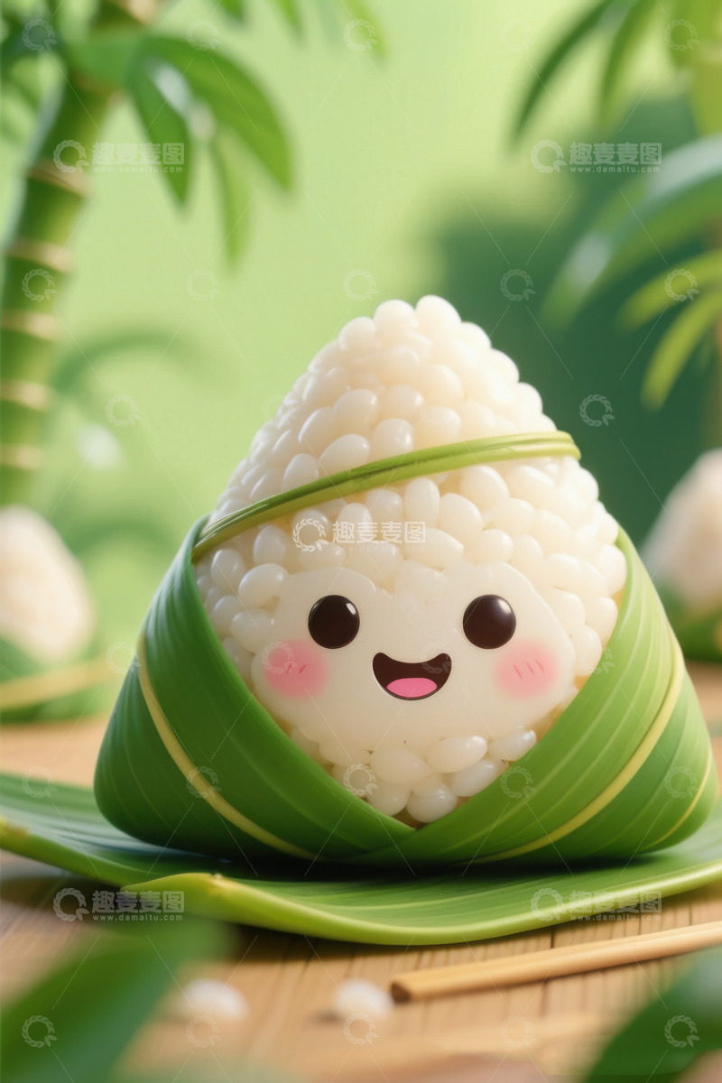 高清大图下载【趣麦麦图】绿色可爱卡娃伊粽子AI插画IP形象图片素25