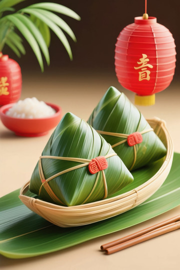 绿色端午节新鲜肉棕子AI插画海报高清图片18