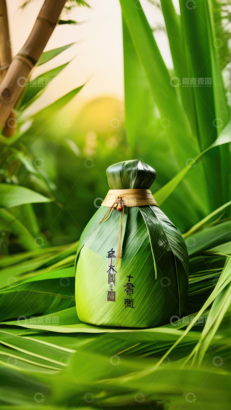 高清大图下载【趣麦麦图】-绿色端午节新鲜肉棕子AI插画海报高清图片4