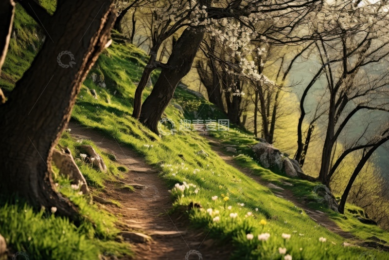 高清大图下载【趣麦麦图】山坡上的树林小径