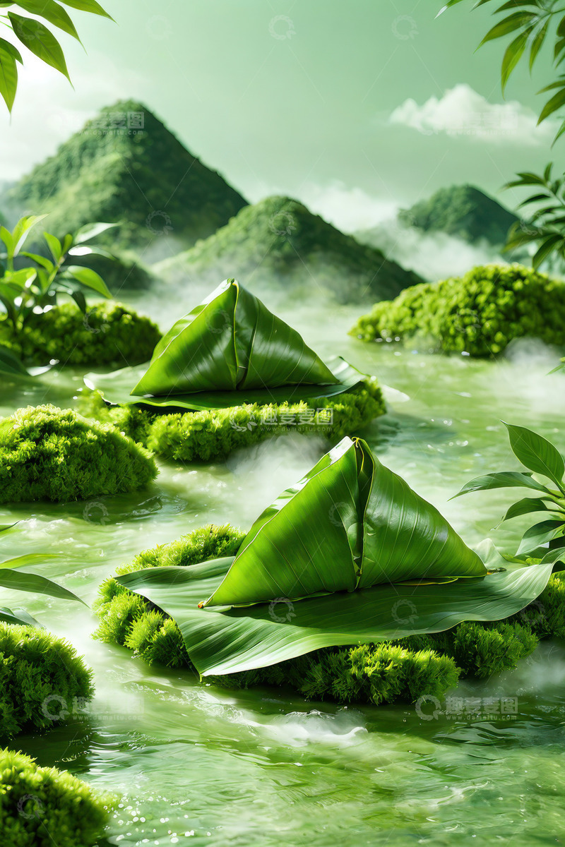 高清大图下载【趣麦麦图】绿色端午节新鲜肉棕子AI插画海报高清图片31