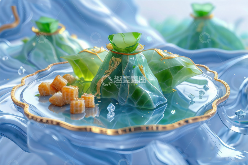 高清大图下载【趣麦麦图】绿色端午节新鲜肉棕子AI插画海报高清图片58