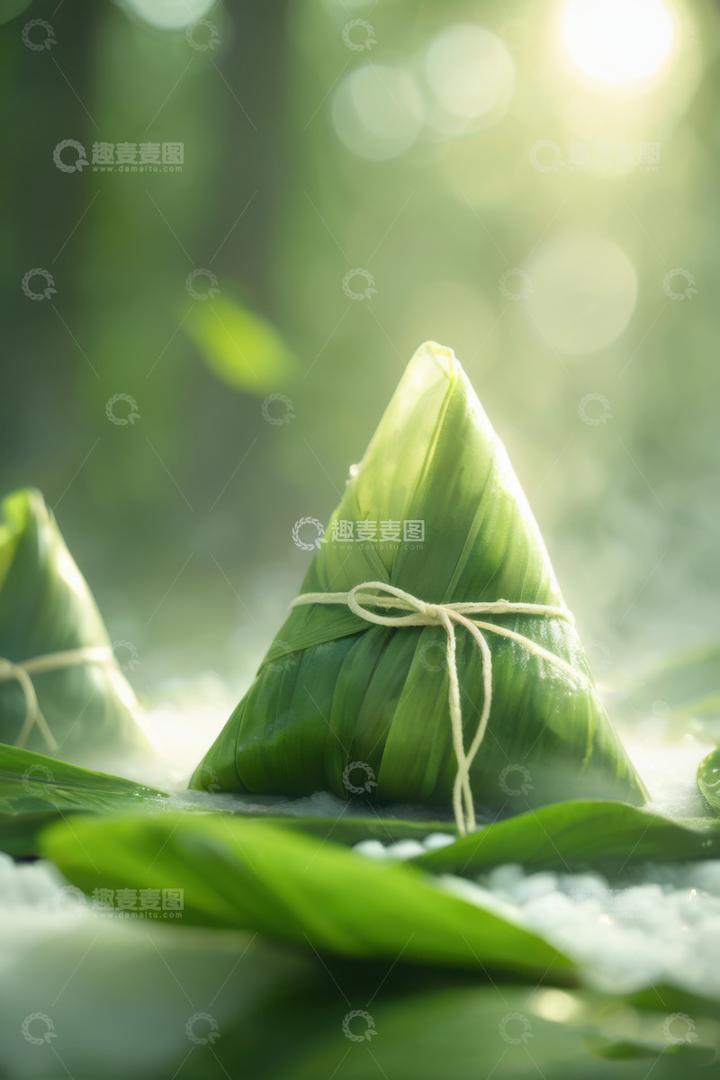 高清大图下载【趣麦麦图】绿色端午节新鲜肉棕子AI插画海报高清图片48