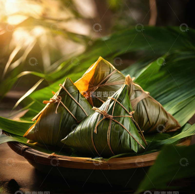 高清大图下载【趣麦麦图】绿色端午节新鲜肉棕子AI插画海报高清图片65