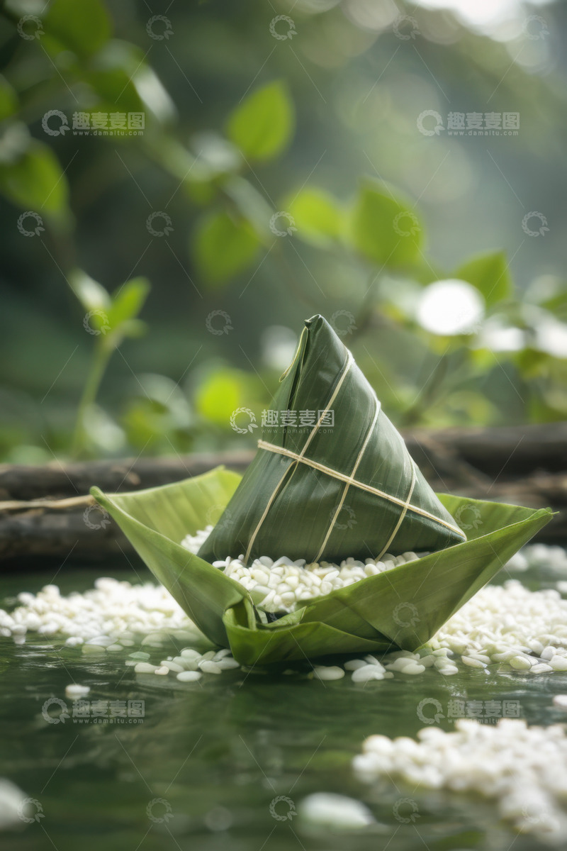 高清大图下载【趣麦麦图】绿色端午节新鲜肉棕子AI插画海报高清图片9