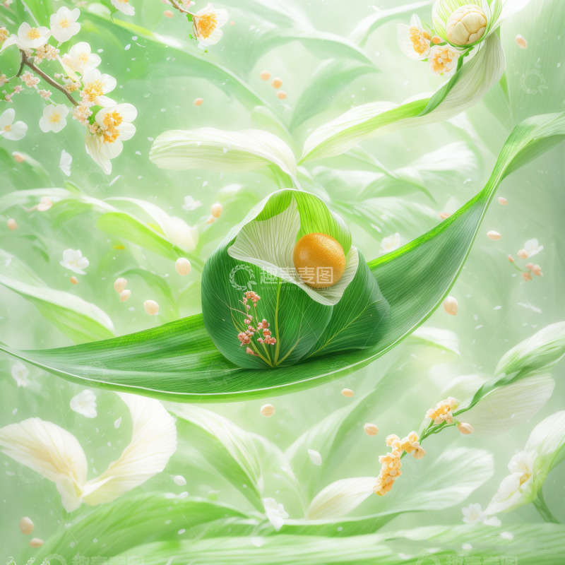 高清大图下载【趣麦麦图】绿色端午节新鲜肉棕子AI插画海报高清图片26