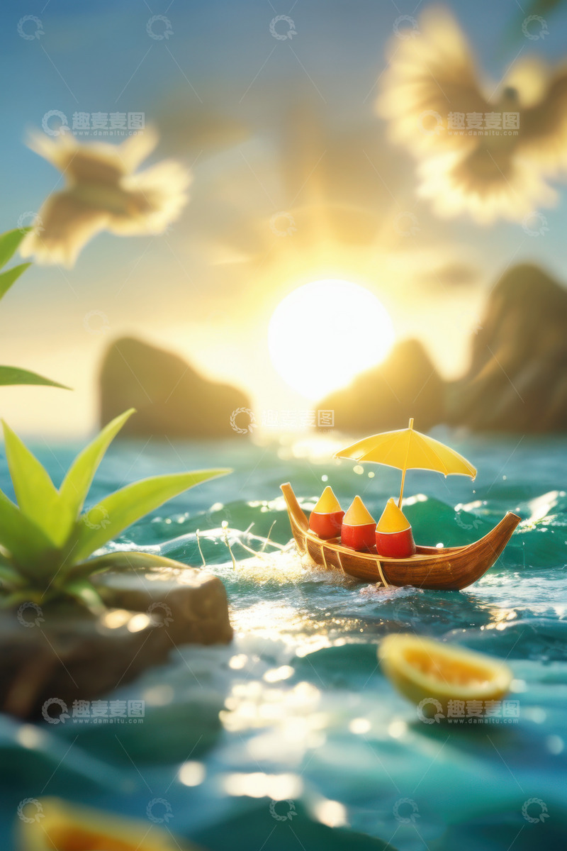 高清大图下载【趣麦麦图】-绿色端午节新鲜肉棕子AI插画海报高清图片39