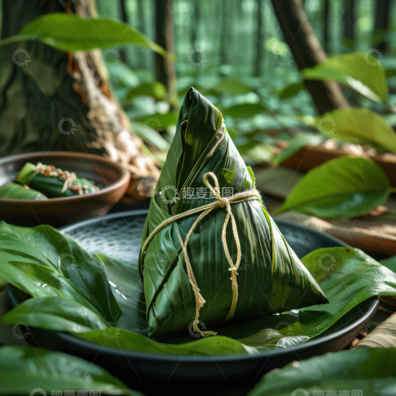 高清大图下载【趣麦麦图】绿色端午节新鲜肉棕子AI插画海报高清图片16