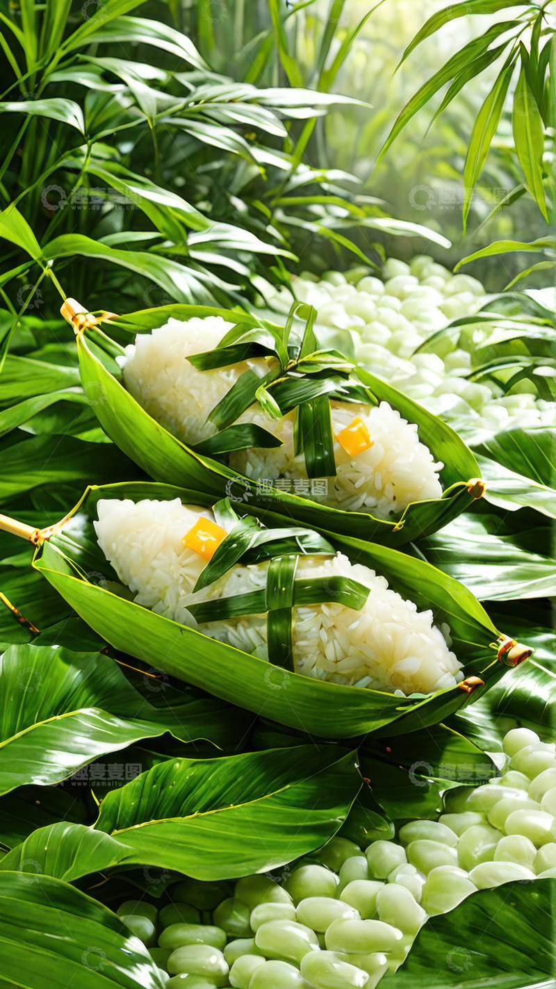 高清大图下载【趣麦麦图】-绿色端午节新鲜肉棕子AI插画海报高清图片47