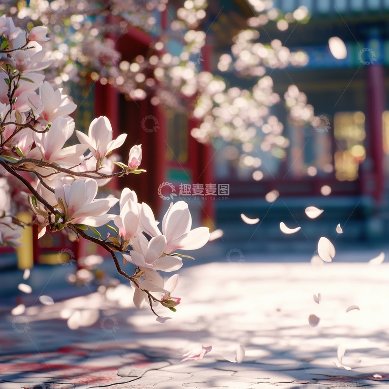 高清大图下载【趣麦麦图】寺庙里盛开的玉兰花