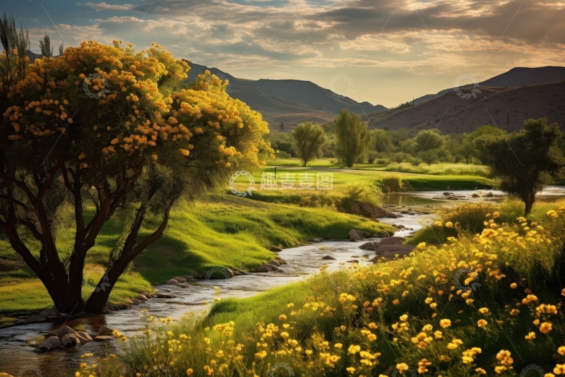 高清大图下载【趣麦麦图】田野水流树木自然美景