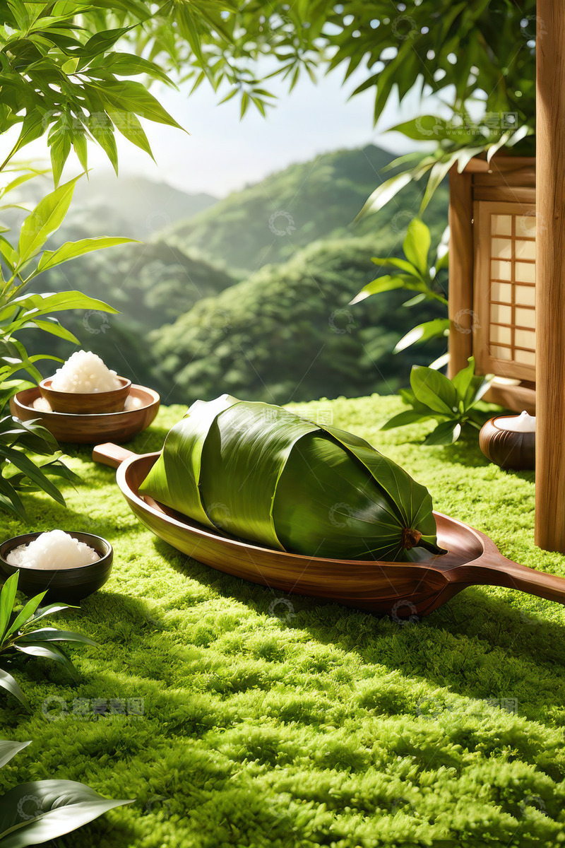 高清大图下载【趣麦麦图】-绿色端午节新鲜肉棕子AI插画海报高清图片69