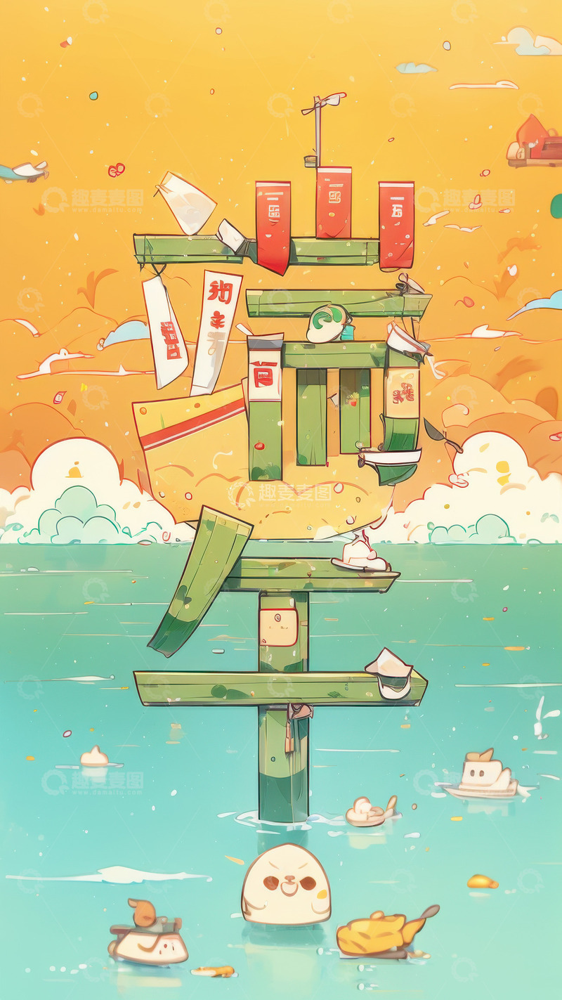 喜庆端午节特效字体AI插画高清海报图片素16