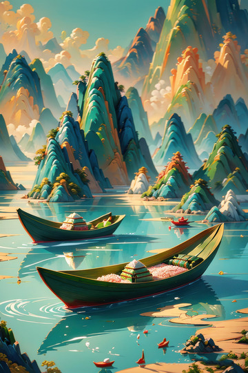 绿色喜庆端午节AI插画高清海报图片素材8