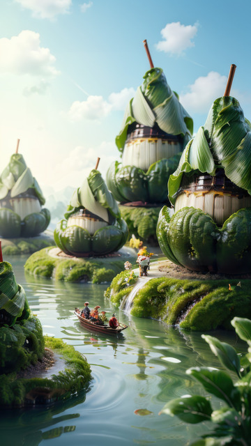 绿色喜庆端午节AI插画高清海报图片素材11