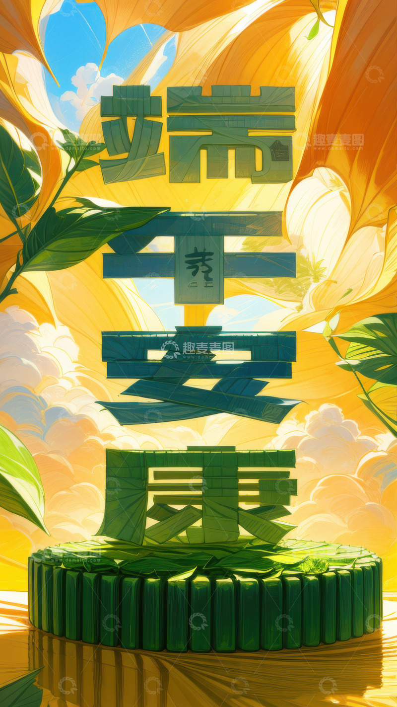 喜庆端午节特效字体AI插画高清海报图片素8