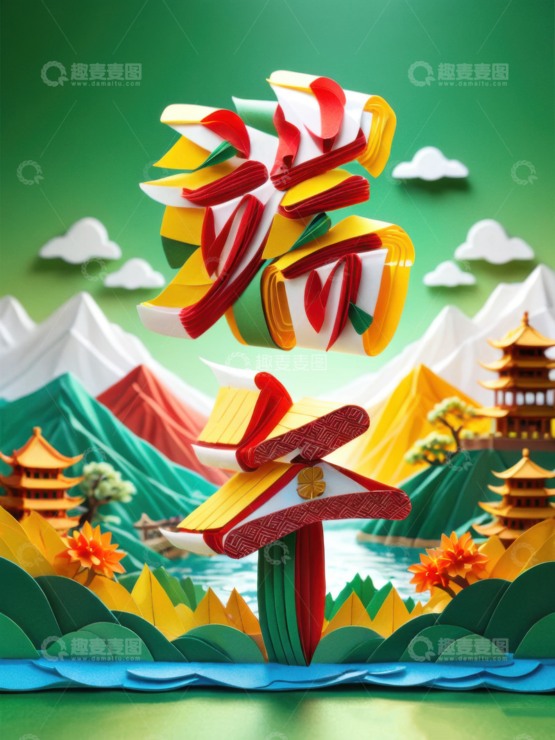 喜庆端午节特效字体AI插画高清海报图片素7