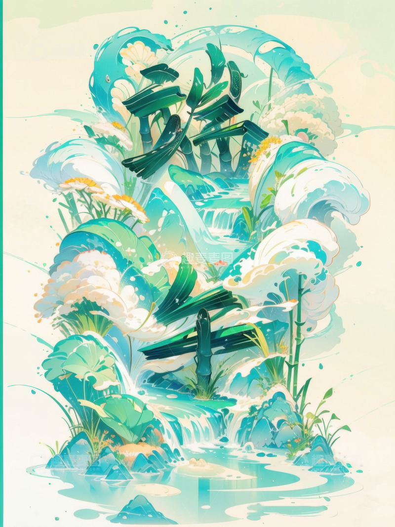 喜庆端午节特效字体AI插画高清海报图片素55