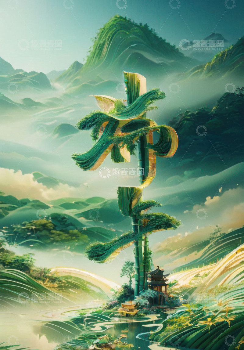 高清大图下载【趣麦麦图】喜庆端午节特效字体AI插画高清海报图片素49