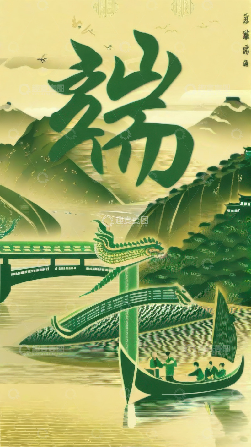 高清大图下载【趣麦麦图】喜庆端午节特效字体AI插画高清海报图片素15