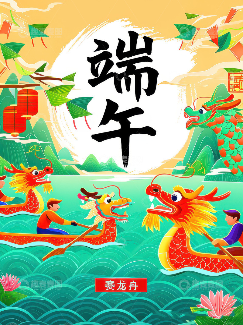 喜庆端午节特效字体AI插画高清海报图片素2