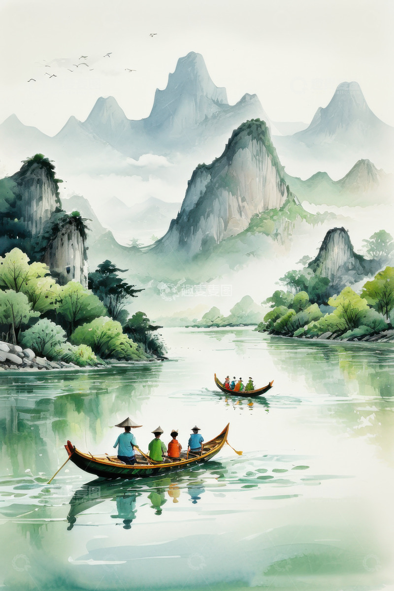 高清大图下载【趣麦麦图】绿色喜庆端午节AI插画高清海报图片素材14