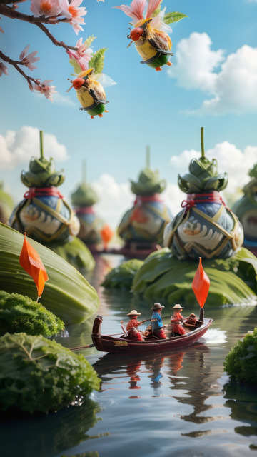 绿色喜庆端午节AI插画高清海报图片素材7