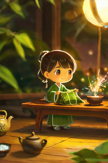 绿色喜庆端午节AI插画高清海报图片素材20