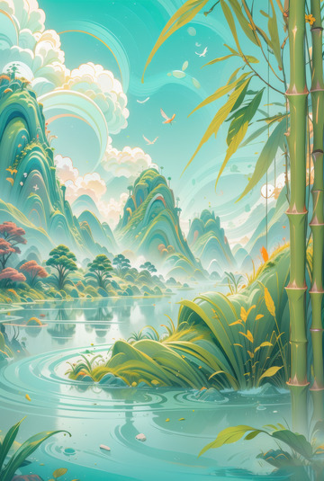 绿色喜庆端午节AI插画高清海报图片素材19