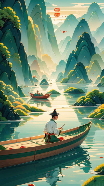 绿色喜庆端午节AI插画高清海报图片素材5