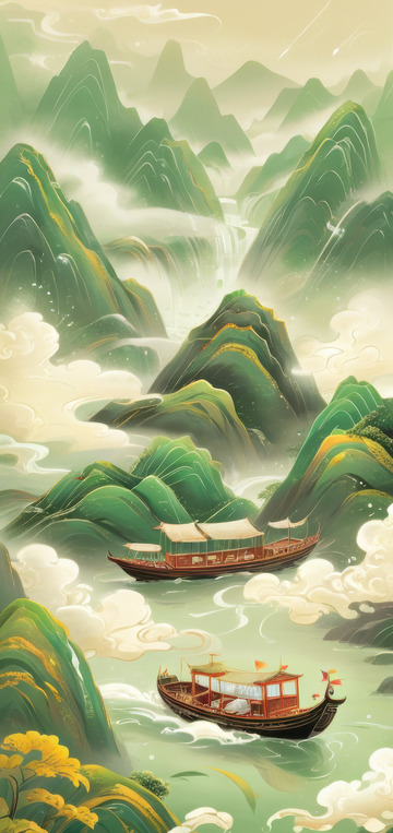 绿色喜庆端午节AI插画高清海报图片素材30