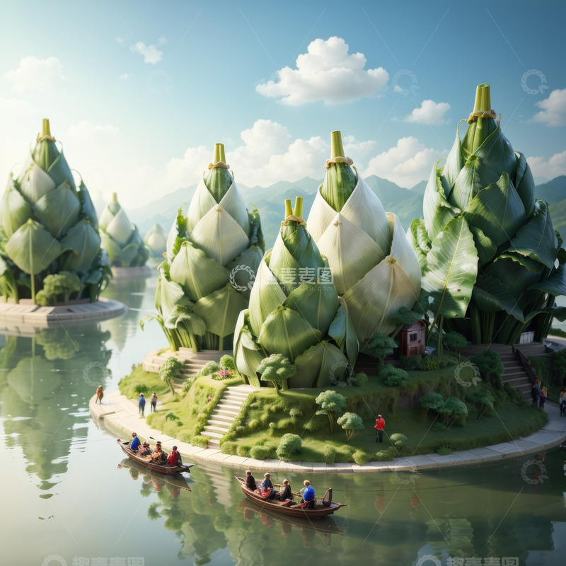 高清大图下载【趣麦麦图】绿色喜庆端午节AI插画高清海报图片素材3