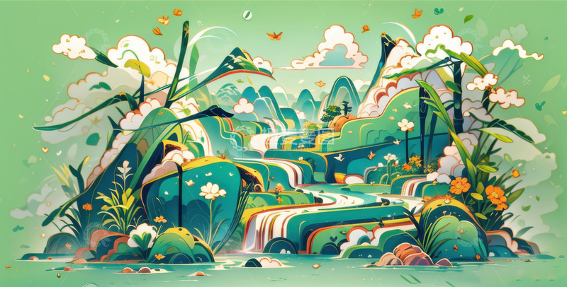 高清大图下载【趣麦麦图】绿色喜庆端午节AI插画高清海报图片素材32