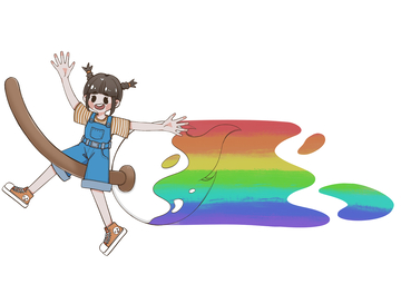 儿童节骑画笔欢呼手绘元素