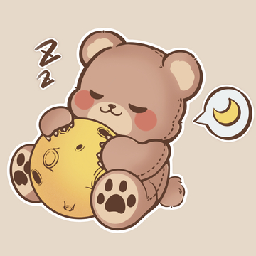 玩具熊抱月亮睡觉手绘元素