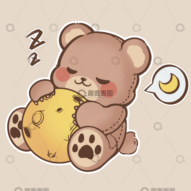 玩具熊抱月亮睡觉手绘元素