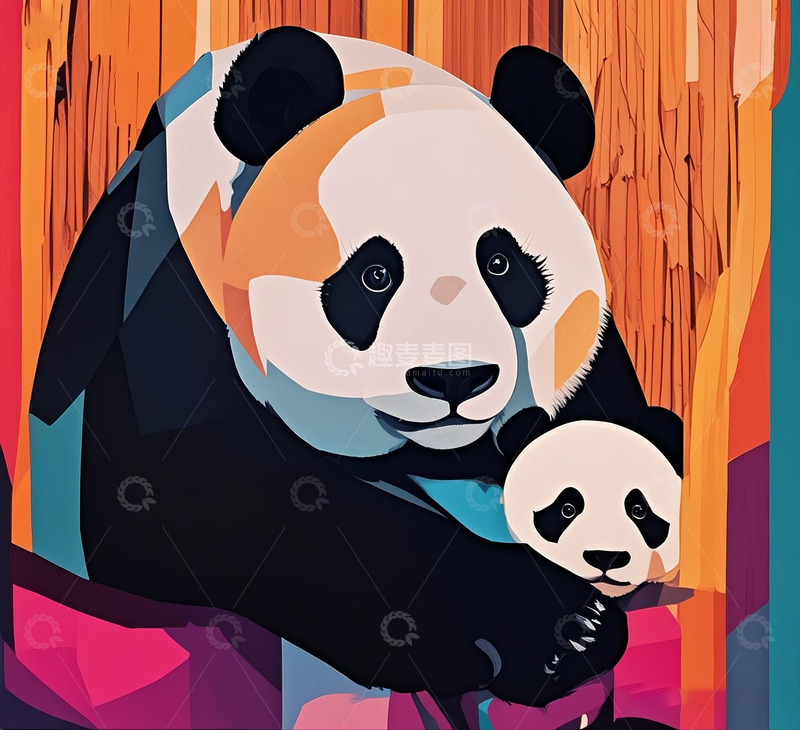 高清大图下载【趣麦麦图】熊猫插画色彩明艳