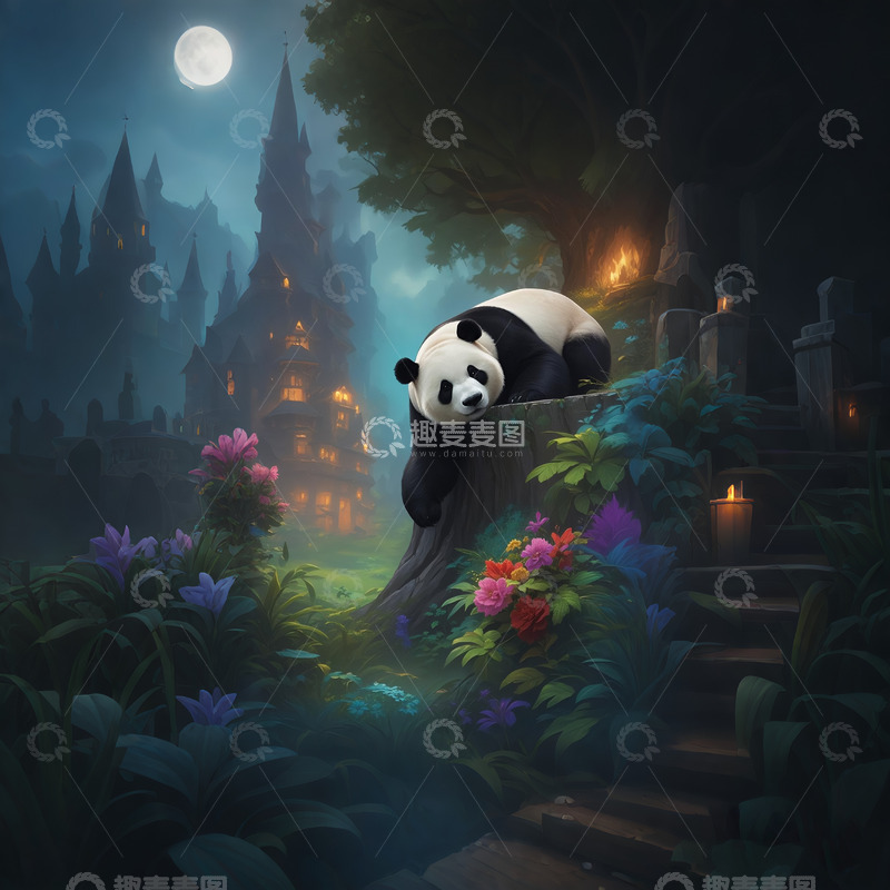 高清大图下载【趣麦麦图】可爱大熊猫童话风格