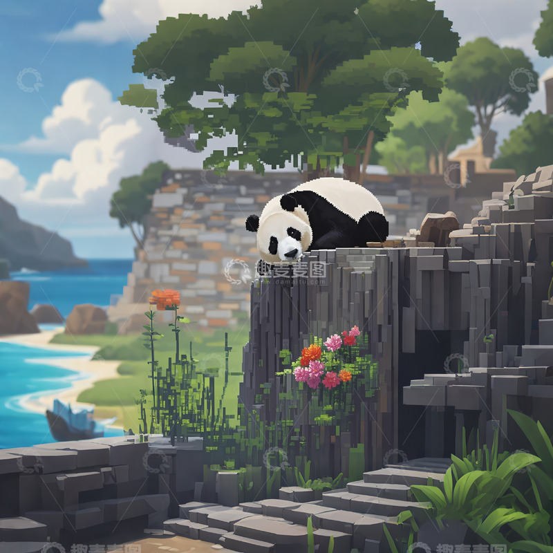 高清大图下载【趣麦麦图】我的世界风格大熊猫