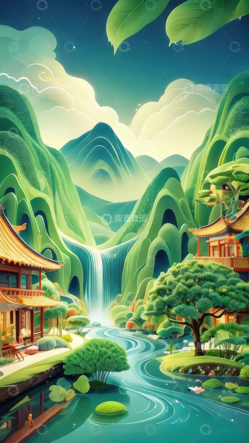 高清大图下载【趣麦麦图】绿色喜庆端午节AI插画高清海报图片素材38