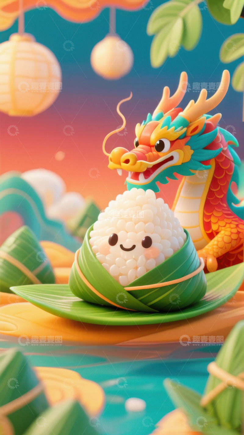 高清大图下载【趣麦麦图】喜庆端午节赛龙舟棕子AI插画海报高清图片3