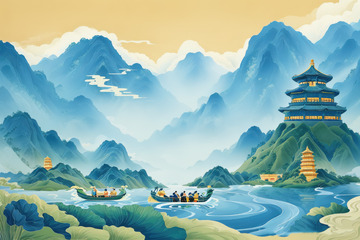 绿色喜庆端午节AI插画高清海报图片素材46