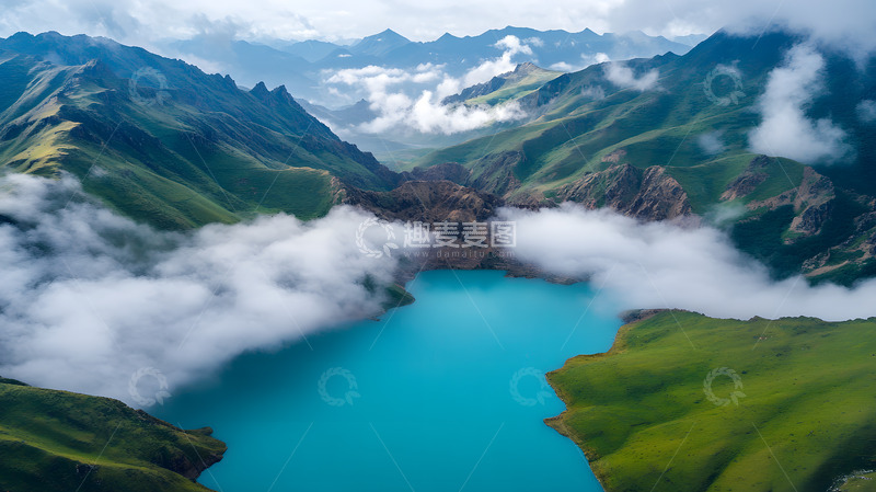 高清大图下载【趣麦麦图】鸟瞰河塘山川云层美景4
