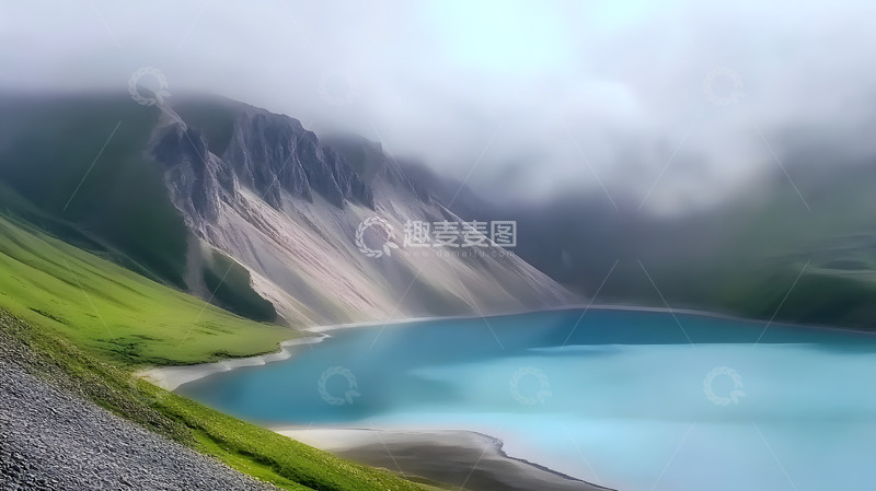 高清大图下载【趣麦麦图】鸟瞰河塘山川云层美景
