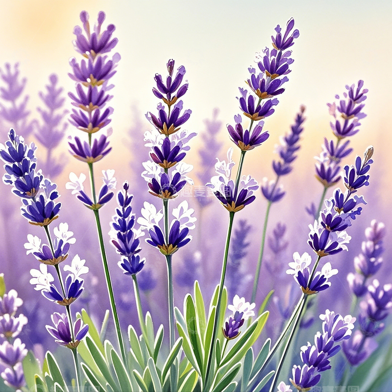 高清大图下载【趣麦麦图】卡通水彩手绘薰衣草素材2