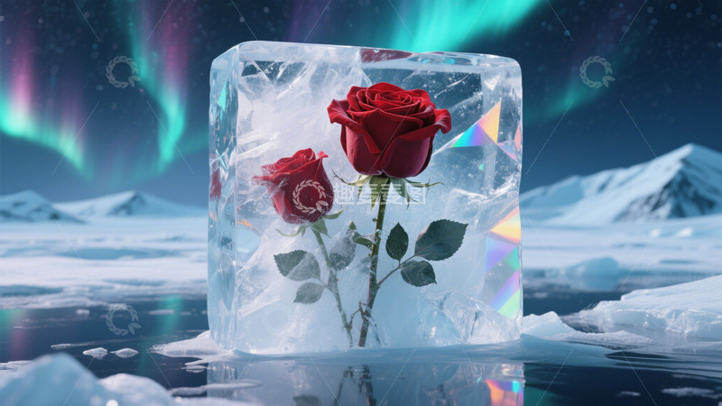 高清大图下载【趣麦麦图】北极光冰红色玫瑰花惊艳唯美4